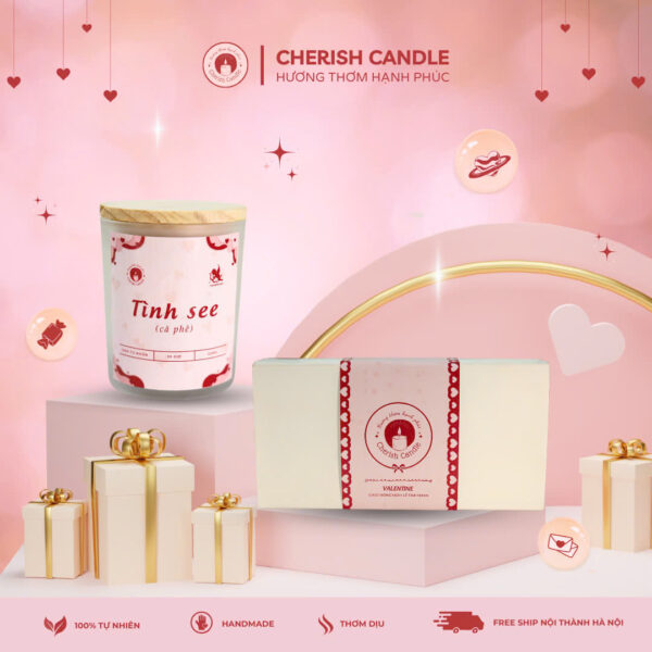 Set quà tặng Nến Thơm và Hoa Sáp Cherish Candle Hương Cà Phê (Quà Valentine 14/2)